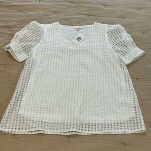 Puff Sleeve White Grid Pattern via neck Blouse Small New